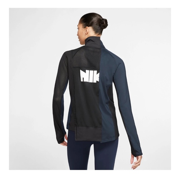 Nike x Sacai Women's Half Zip Running Jacket Black/Dark Obsidian - Picture 4 of 7
